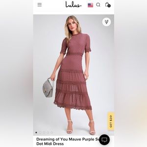Lulus Dreaming of You Mauve Swiss Dot Midi Dress